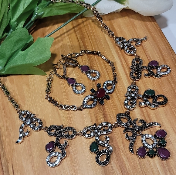 Turkish Vintage Style Jewelry Set for Women,NEW,3Pcs,Antique,WeddingHandmadeGift - Picture 12 of 16